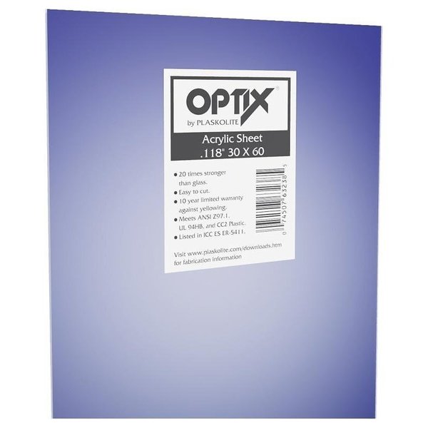 Optix Flat Sheet, 60 in L, 30 in W, 0118 in Thick, Clear 1AG1700A